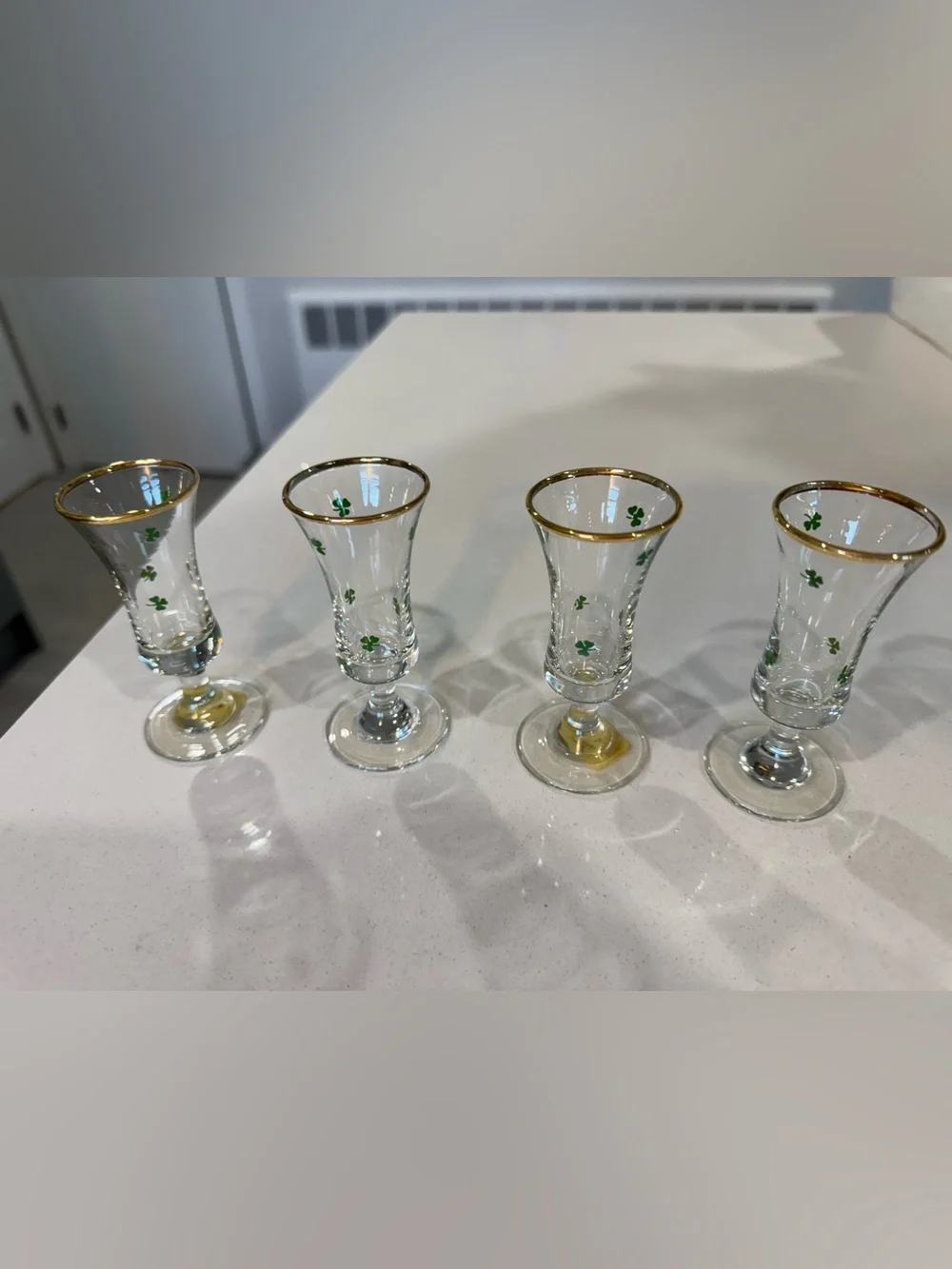 Gold Rim Shamrock Cordial Glasses - Set of 5